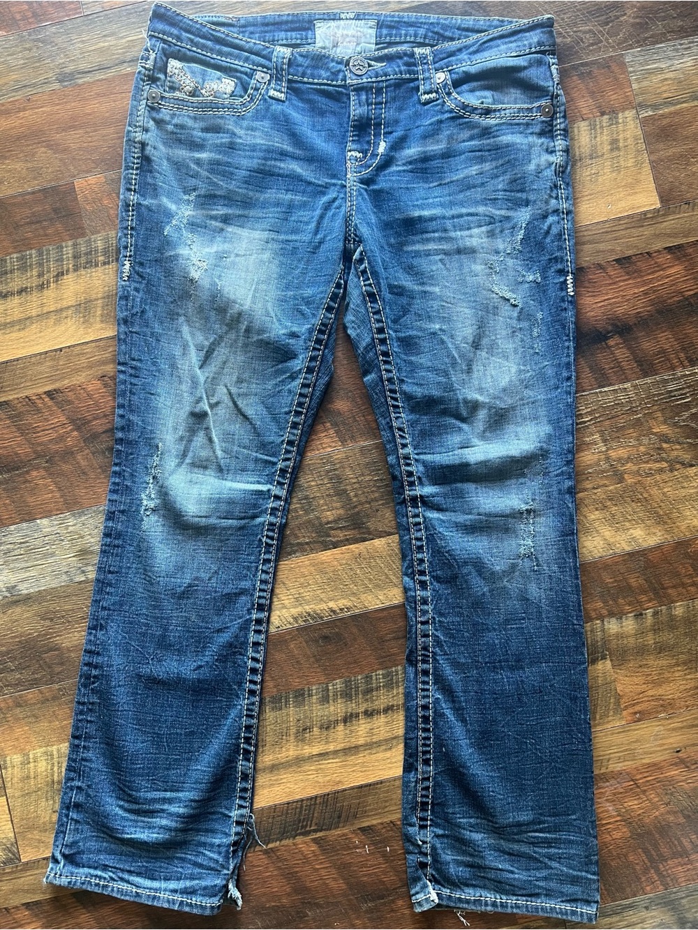Big Star Women's Distressed Blue Straight-Leg Jeans